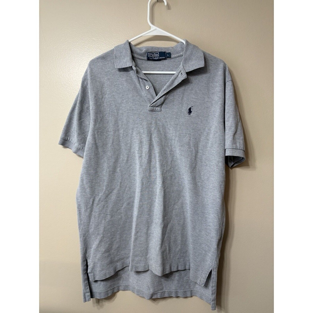 Polo Ralph‎ Lauren Polo Shirt Men Large Gray Pony Blue Short Sleeve